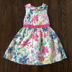 Mini Boden Girls 7-8Y Sleeveless Off-White Floral A-Line Linen-Blend Dress - EUC